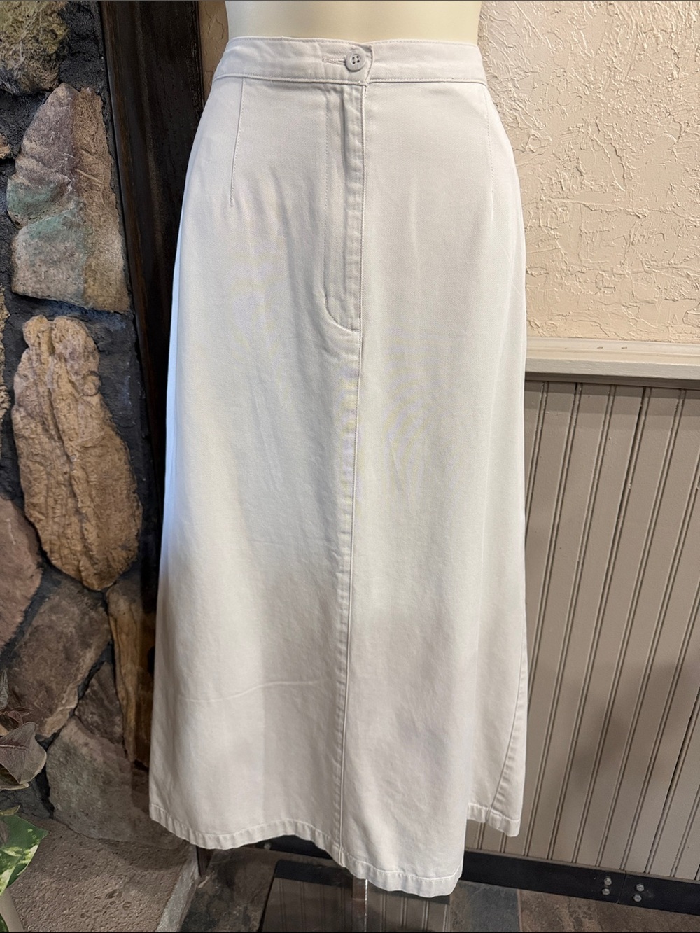 L.L. Bean White Maxi Skirt with High Waist Button Front